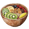 Açai, Bananes, Kiwi, Dattes, Fruits rouges, Granola maison